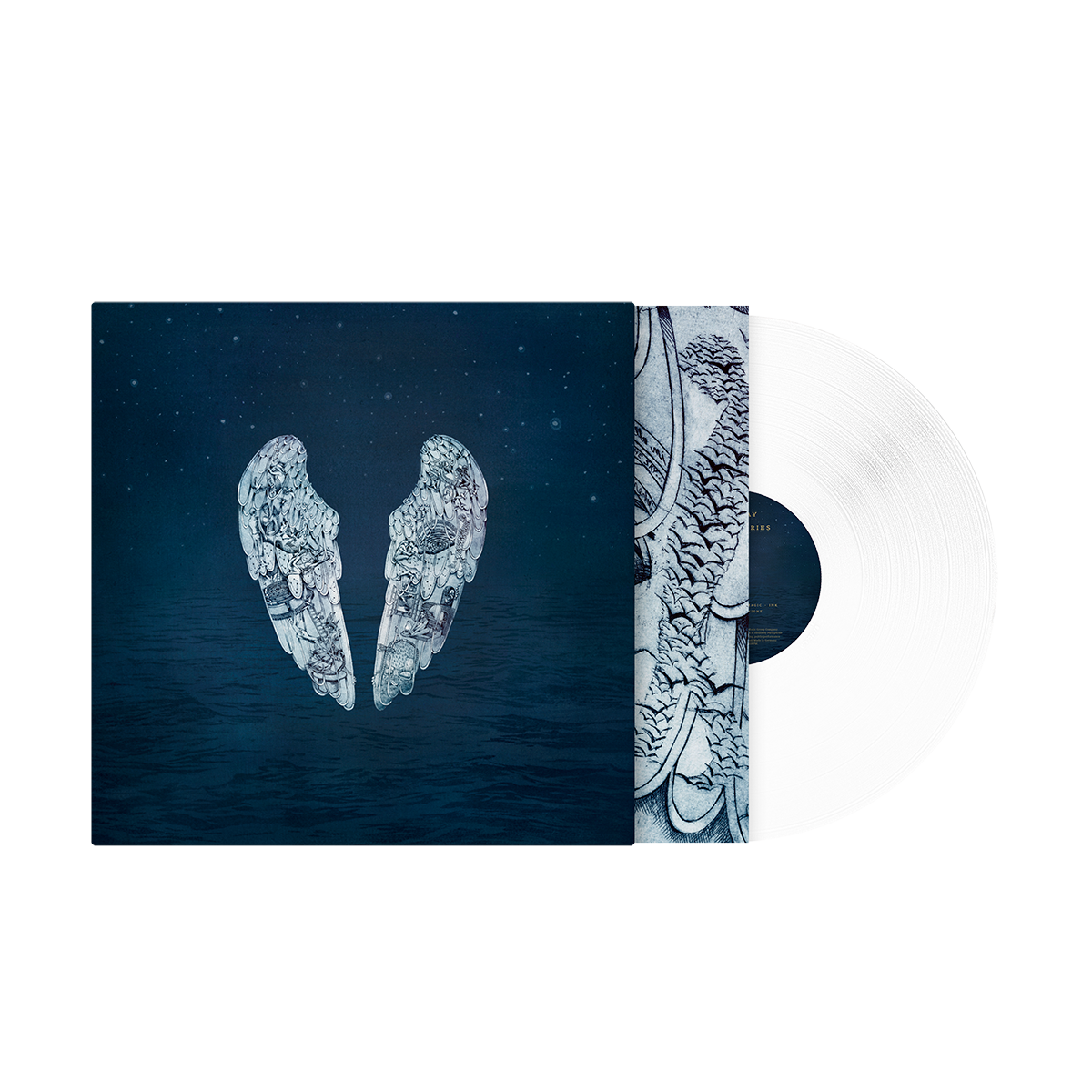 LP&cover:WhiteAngelWingsWith pearlyFeathers,ShapedAs💔floatOn aCalmOcean&dimStarrySky;ScenesInDarkBlue:ManSeesHimselfInBroken🪞👫theWoman carried by a🌪️TheManTrappedInMagicianHat. A🌊washesThemAway;AngelsPull aLady’sPortrait;BlindFoldedWomanKissesMan’sForehead; aCoupleCuddlesUnder constellationsBlanket;GirlSeesStormThrough a🪟&turnsOn aLamp;AroundLabyrinth;StairsGoDownTo aTrainTunnel,Near a🏔️SaturnsRings;FlyingDoves&🐟aManMadeOfBirds; aRainyRoom; aPaperBoatFloats;VintageChairs&anOpen📖BranchesGrowFrom🫀
