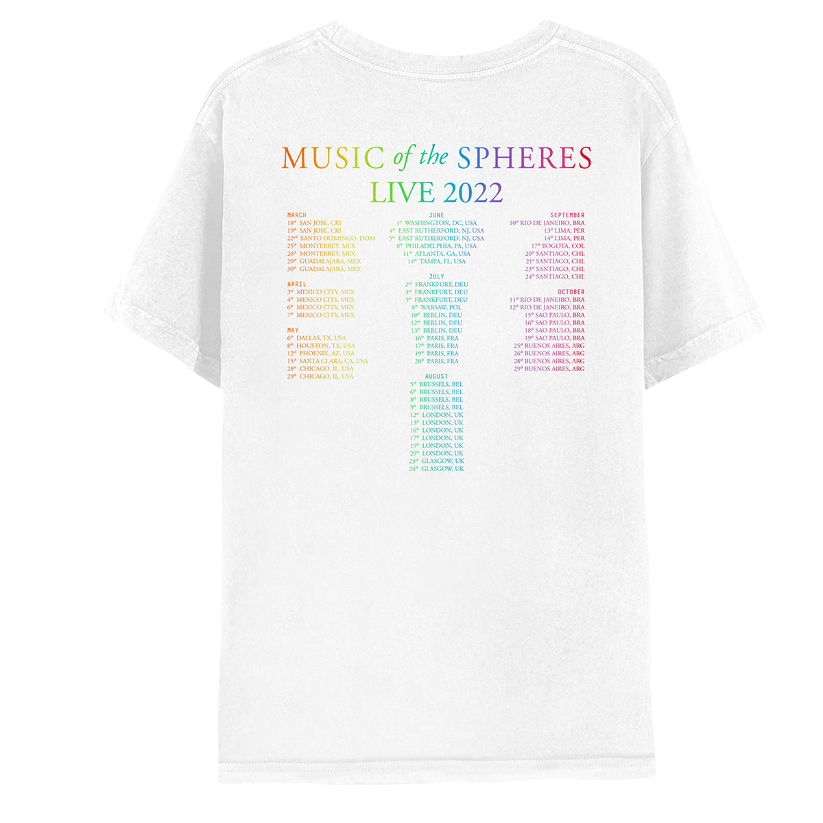 MUSIC OF THE SPHERES WHITE WORLD TOUR 2022 TEE