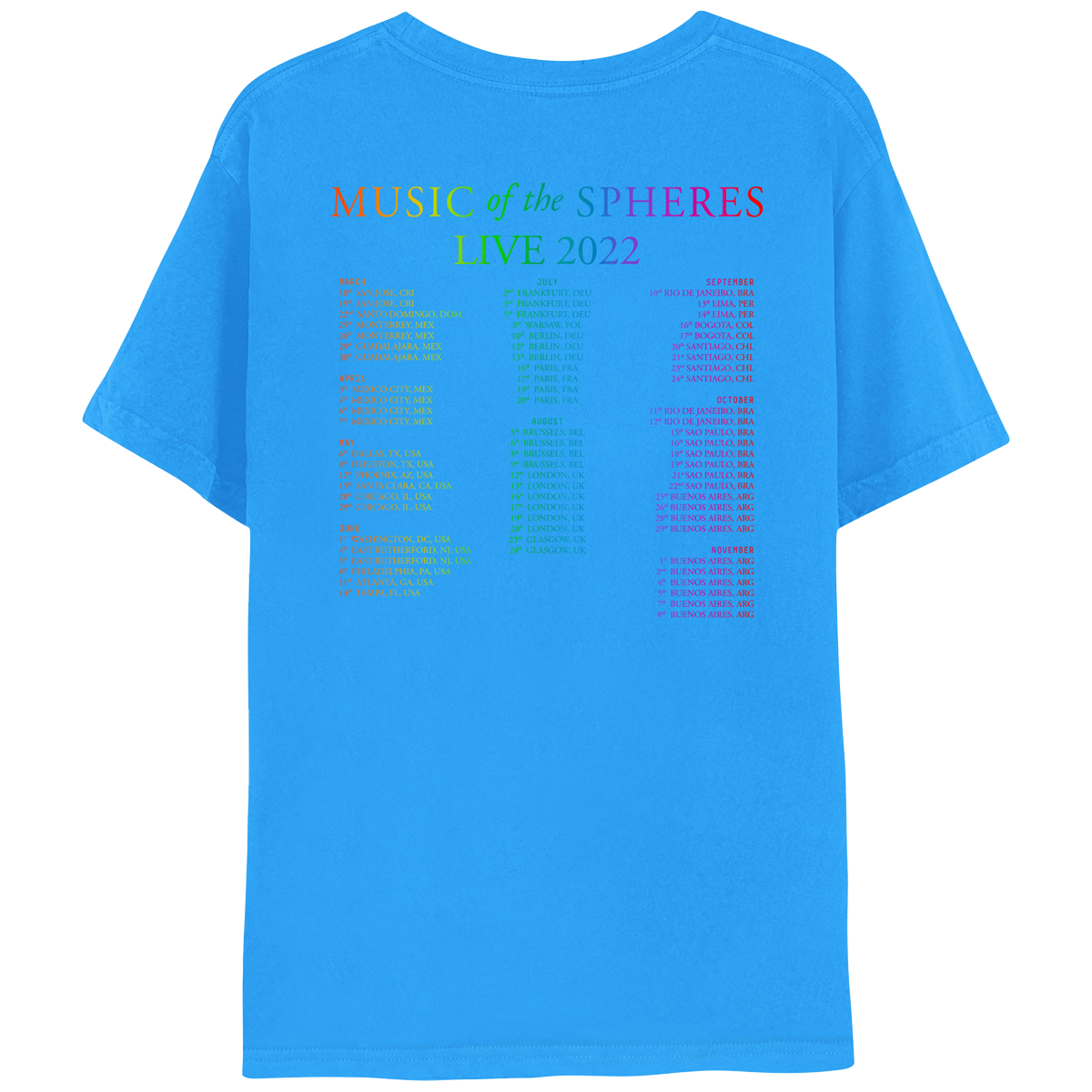 MUSIC OF THE SPHERES SAPPHIRE WORLD TOUR 2022 TEE